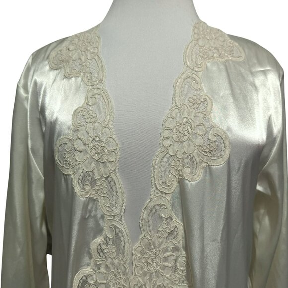 Jones New York Ivory Satin Lace Trimmed Wrap Robe Sz XS/S Maxi Bridal Pockets - Picture 1 of 7